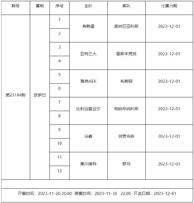 11月24日-30日足彩赛程：5期竞猜 欧冠欧罗巴回归-第12张图片-足球直播_足球免费在线高清直播_足球视频在线观看无插件-24直播网